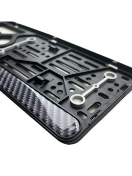 License plate frame with rubber gaskets and polymer sticker in border Carbon imitation R22
